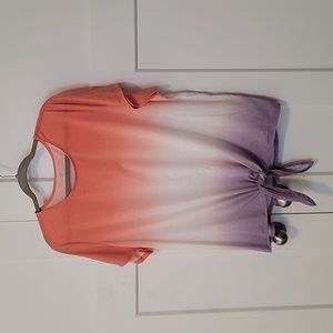 Ideology ombre tie front top, size 2X, Orange, white, purple